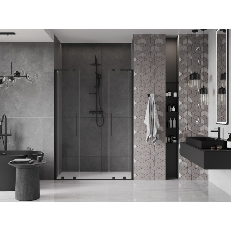 Mexen Velar L Duo drzwi prysznicowe rozsuwane 150 cm, transparent, czarne - 871-150-003-02-70
