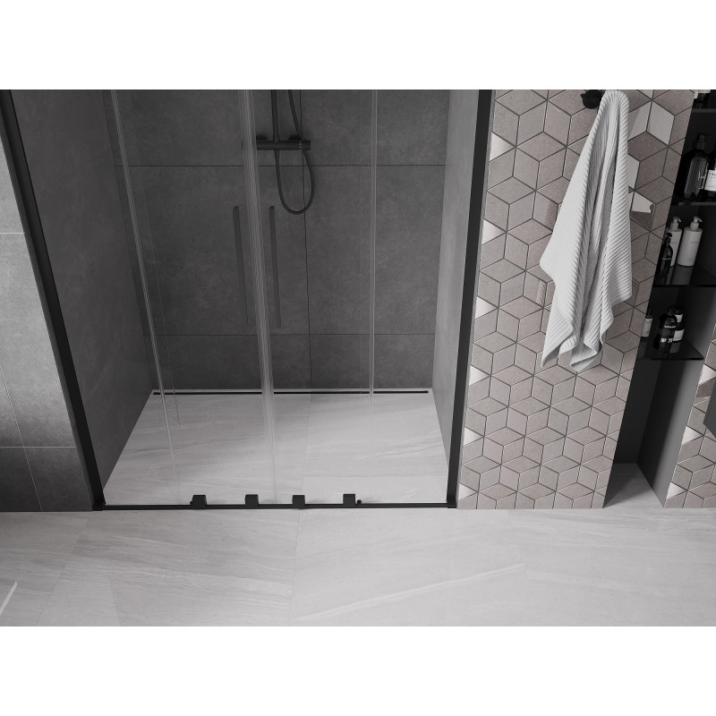 Mexen Velar L Duo drzwi prysznicowe rozsuwane 150 cm, transparent, czarne - 871-150-003-02-70