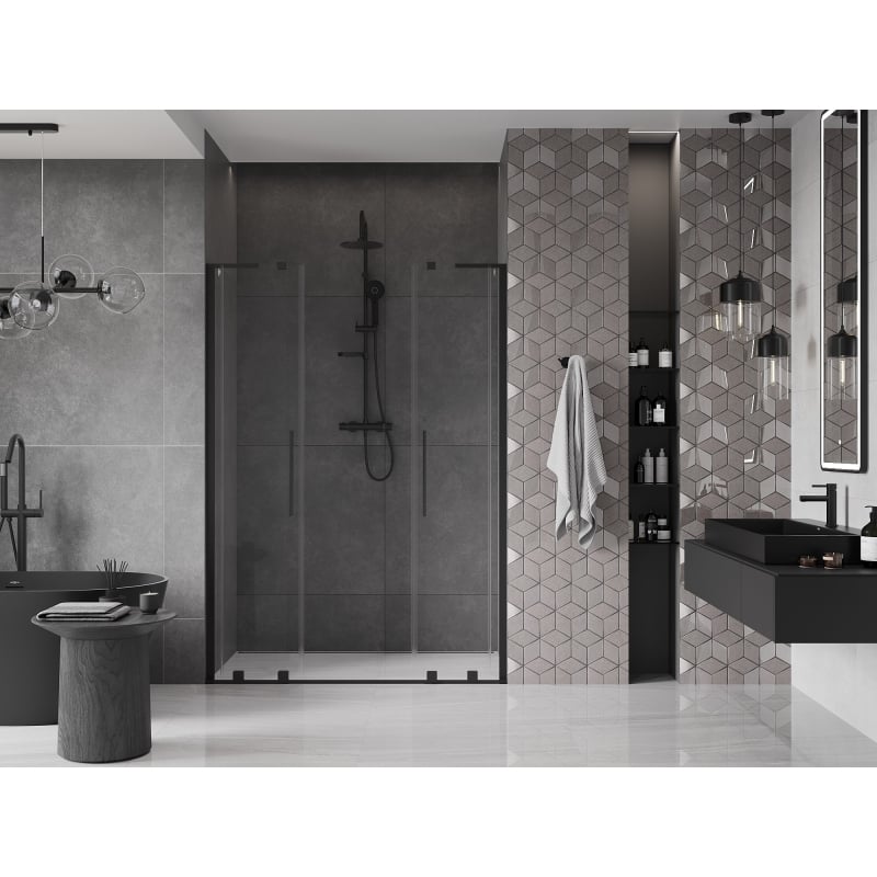 Mexen Velar L Duo drzwi prysznicowe rozsuwane 160 cm, transparent, czarne - 871-160-003-02-70