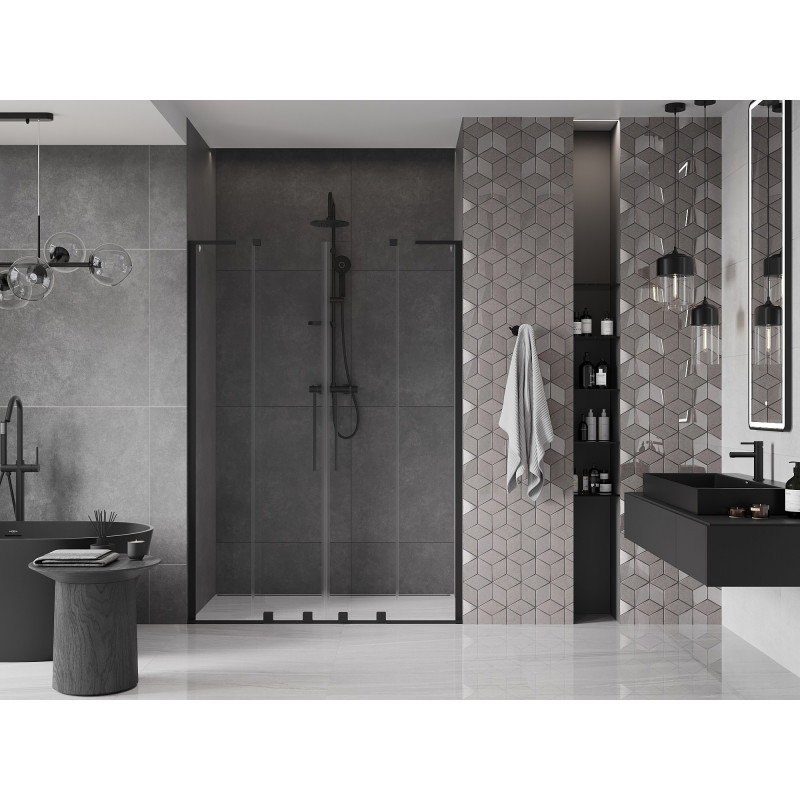 Mexen Velar L Duo drzwi prysznicowe rozsuwane 140 cm, transparent, czarne - 871-140-003-02-70