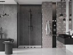 Mexen Velar L Duo drzwi prysznicowe rozsuwane 140 cm, transparent, czarne - 871-140-003-02-70