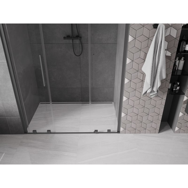 Mexen Velar L Duo drzwi prysznicowe rozsuwane 150 cm, transparent, gun metal - 871-150-003-02-95