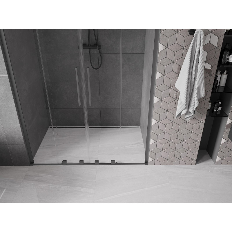Mexen Velar L Duo drzwi prysznicowe rozsuwane 160 cm, transparent, gun metal - 871-160-003-02-95