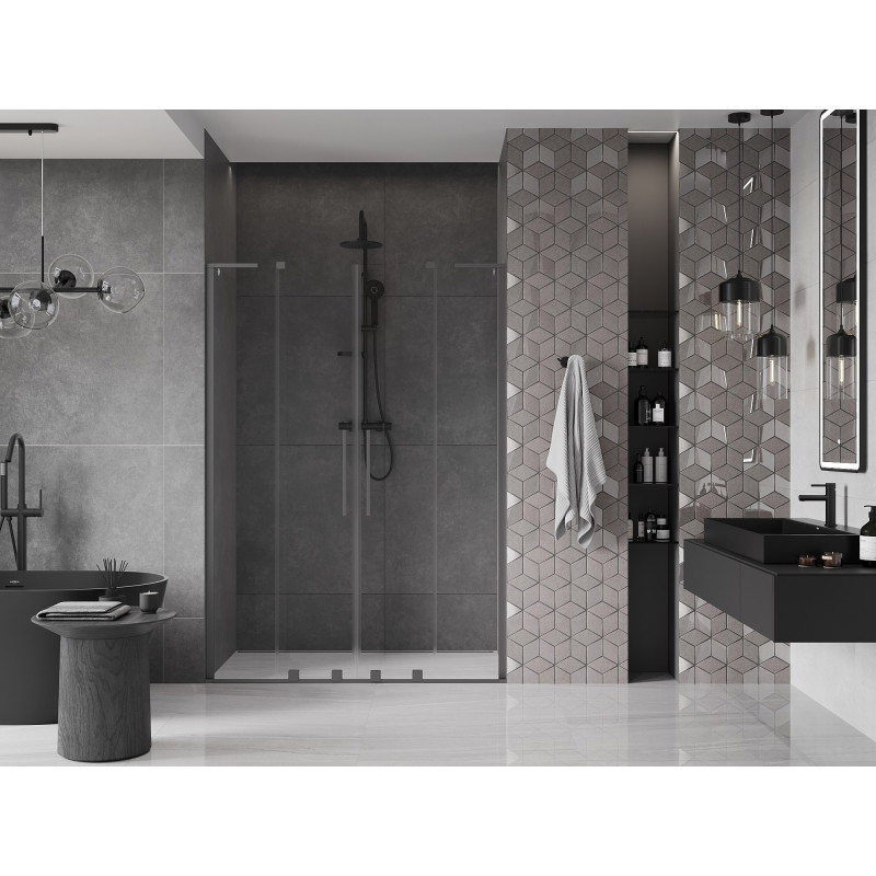Mexen Velar L Duo drzwi prysznicowe rozsuwane 160 cm, transparent, gun metal - 871-160-003-02-95