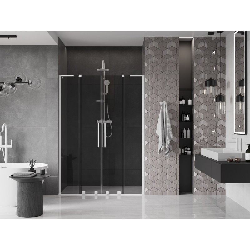 Mexen Velar L Duo drzwi prysznicowe rozsuwane 140 cm, grafit, białe - 871-140-003-42-20