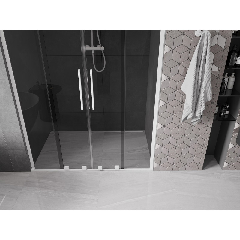 Mexen Velar L Duo drzwi prysznicowe rozsuwane 150 cm, grafit, białe - 871-150-003-42-20