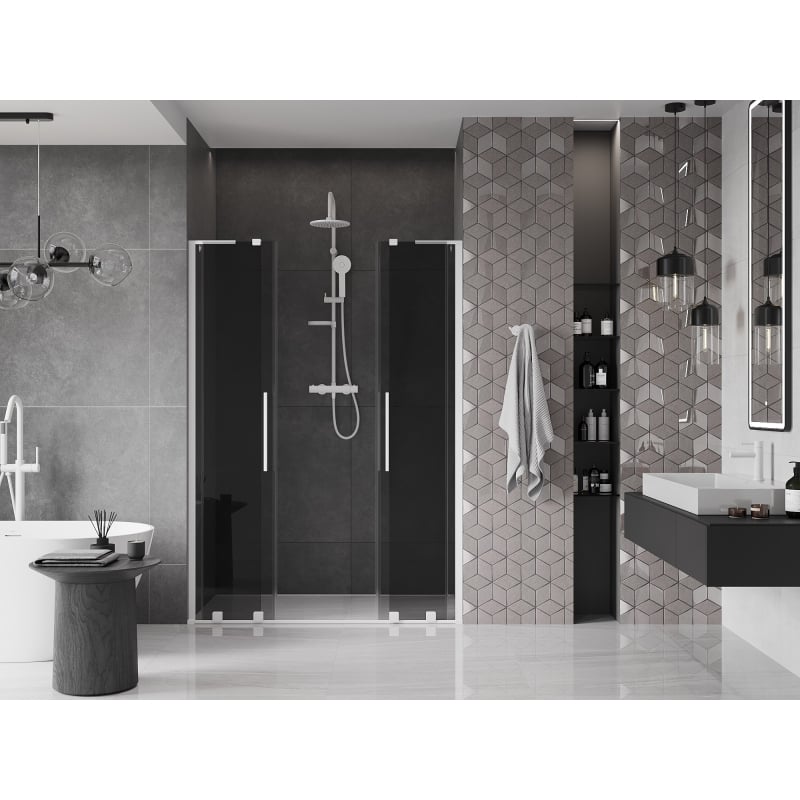 Mexen Velar L Duo drzwi prysznicowe rozsuwane 150 cm, grafit, białe - 871-150-003-42-20