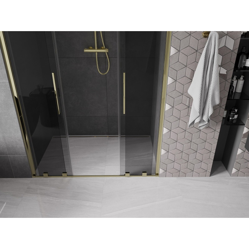 Mexen Velar L Duo drzwi prysznicowe rozsuwane 160 cm, grafit, złote - 871-160-003-42-50