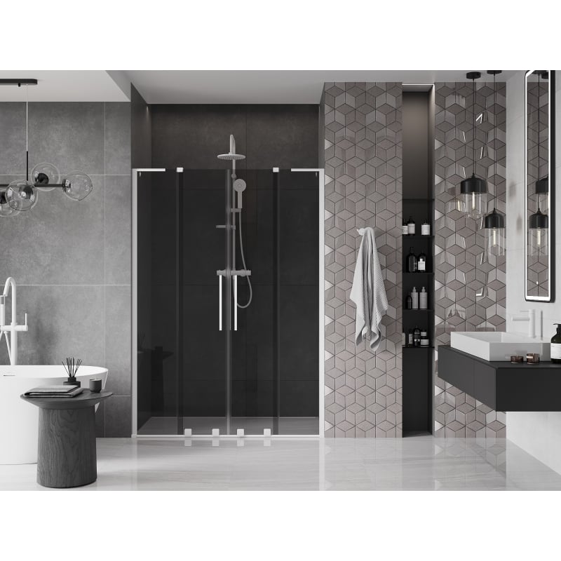 Mexen Velar L Duo drzwi prysznicowe rozsuwane 150 cm, grafit, białe - 871-150-003-42-20