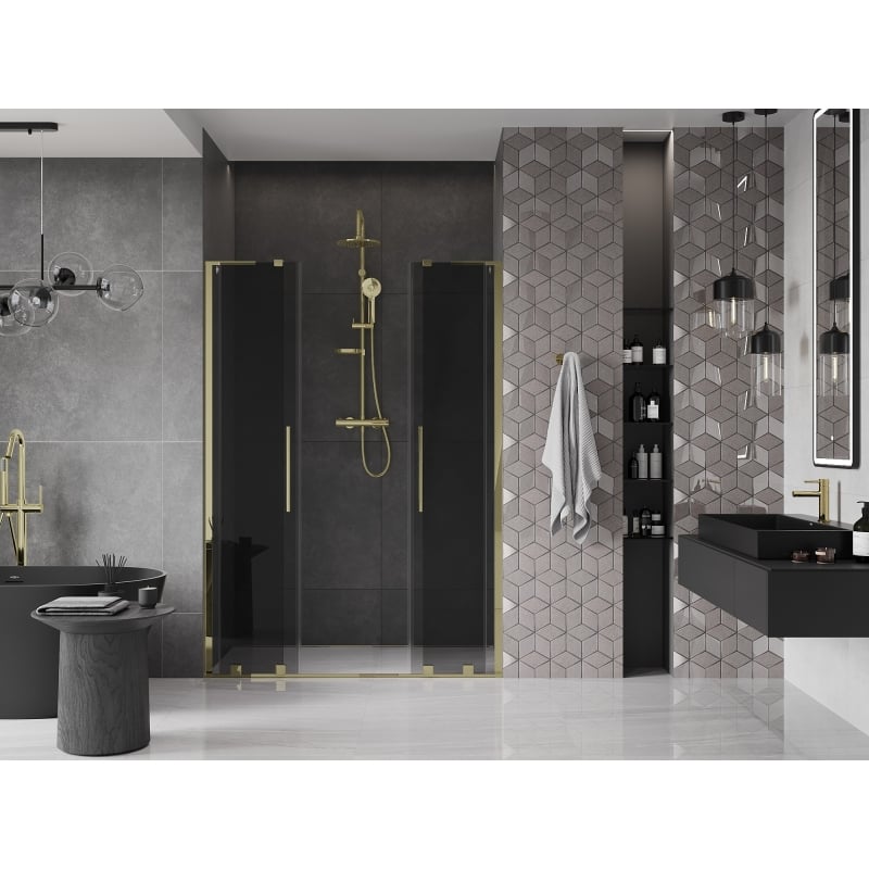 Mexen Velar L Duo drzwi prysznicowe rozsuwane 140 cm, grafit, złote - 871-140-003-42-50