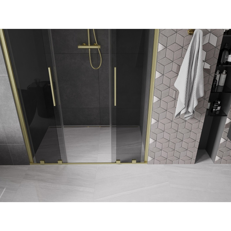 Mexen Velar L Duo drzwi prysznicowe rozsuwane 150 cm, grafit, złote szczotkowane - 871-150-003-42-55