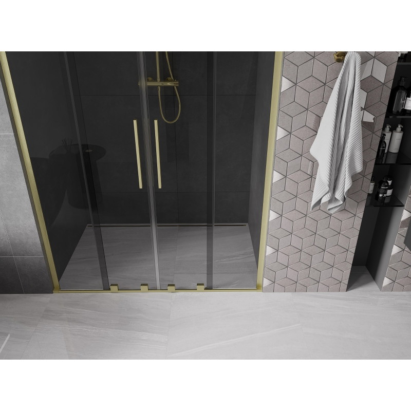 Mexen Velar L Duo drzwi prysznicowe rozsuwane 160 cm, grafit, złote szczotkowane - 871-160-003-42-55