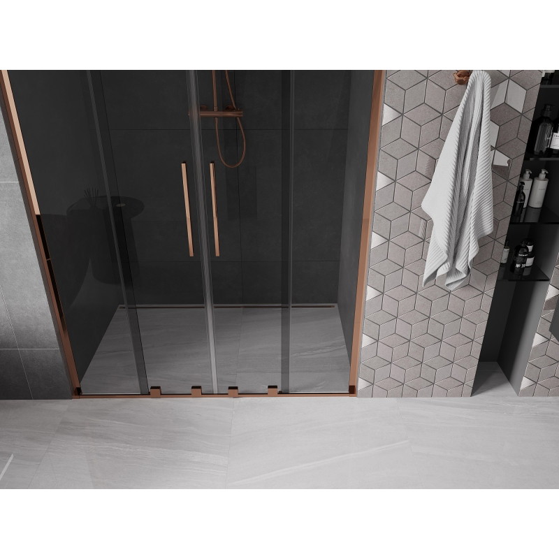 Mexen Velar L Duo drzwi prysznicowe rozsuwane 140 cm, grafit, różowe złoto - 871-140-003-42-60