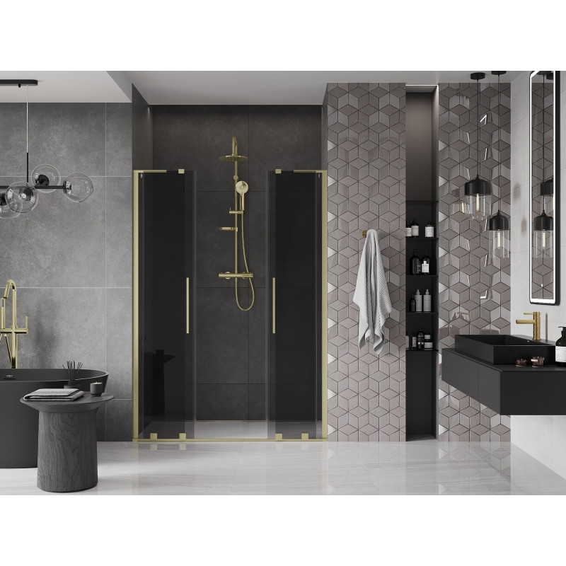 Mexen Velar L Duo drzwi prysznicowe rozsuwane 160 cm, grafit, złote szczotkowane - 871-160-003-42-55