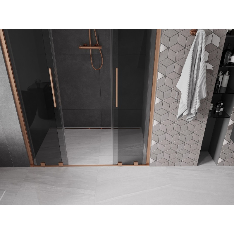 Mexen Velar L Duo drzwi prysznicowe rozsuwane 150 cm, grafit, miedź szczotkowana - 871-150-003-42-65