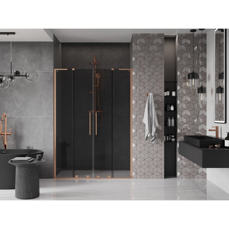 Mexen Velar L Duo drzwi prysznicowe rozsuwane 150 cm, grafit, miedź szczotkowana - 871-150-003-42-65