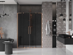 Mexen Velar L Duo drzwi prysznicowe rozsuwane 150 cm, grafit, miedź szczotkowana - 871-150-003-42-65