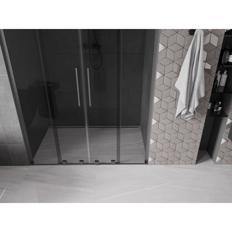 Mexen Velar L Duo drzwi prysznicowe rozsuwane 140 cm, grafit, gun gray szczotkowany - 871-140-003-42-66