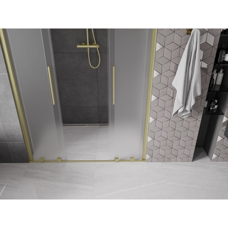 Mexen Velar L Duo drzwi prysznicowe rozsuwane 160 cm, szron, złote szczotkowane - 871-160-003-32-55