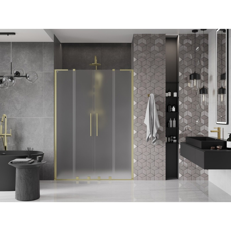 Mexen Velar L Duo drzwi prysznicowe rozsuwane 160 cm, szron, złote szczotkowane - 871-160-003-32-55