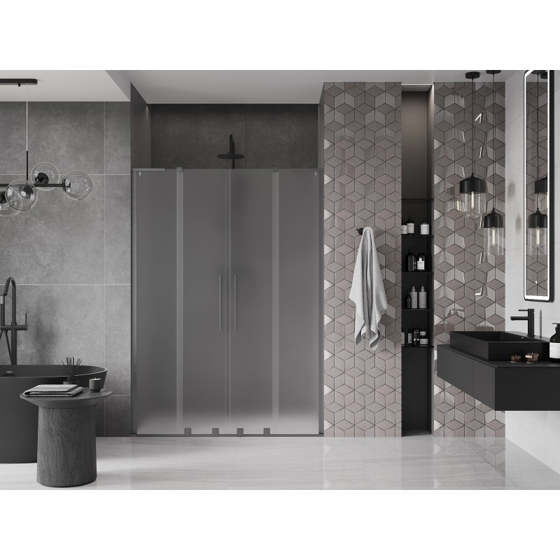 Mexen Velar L Duo drzwi prysznicowe rozsuwane 160 cm, szron, gun gray szczotkowany - 871-160-003-32-66