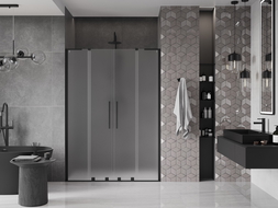 Mexen Velar L Duo drzwi prysznicowe rozsuwane 140 cm, szron, czarne - 871-140-003-32-70