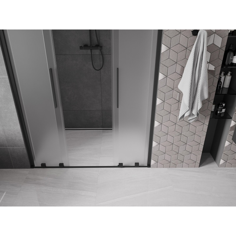 Mexen Velar L Duo drzwi prysznicowe rozsuwane 160 cm, szron, czarne - 871-160-003-32-70