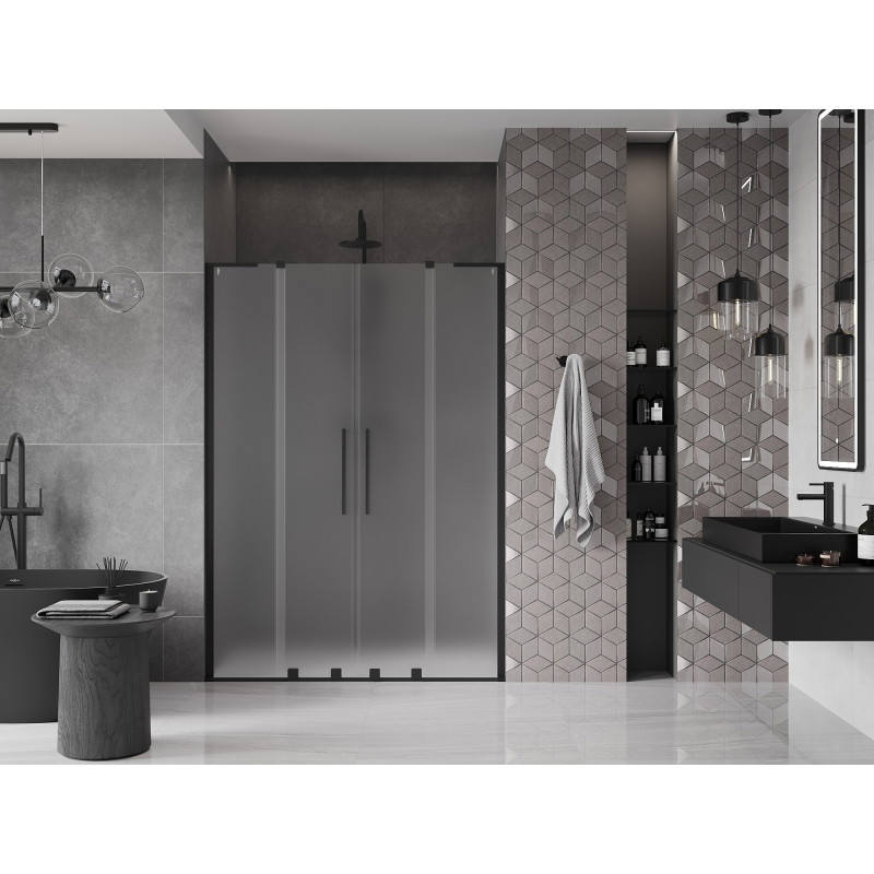 Mexen Velar L Duo drzwi prysznicowe rozsuwane 150 cm, szron, czarne - 871-150-003-32-70