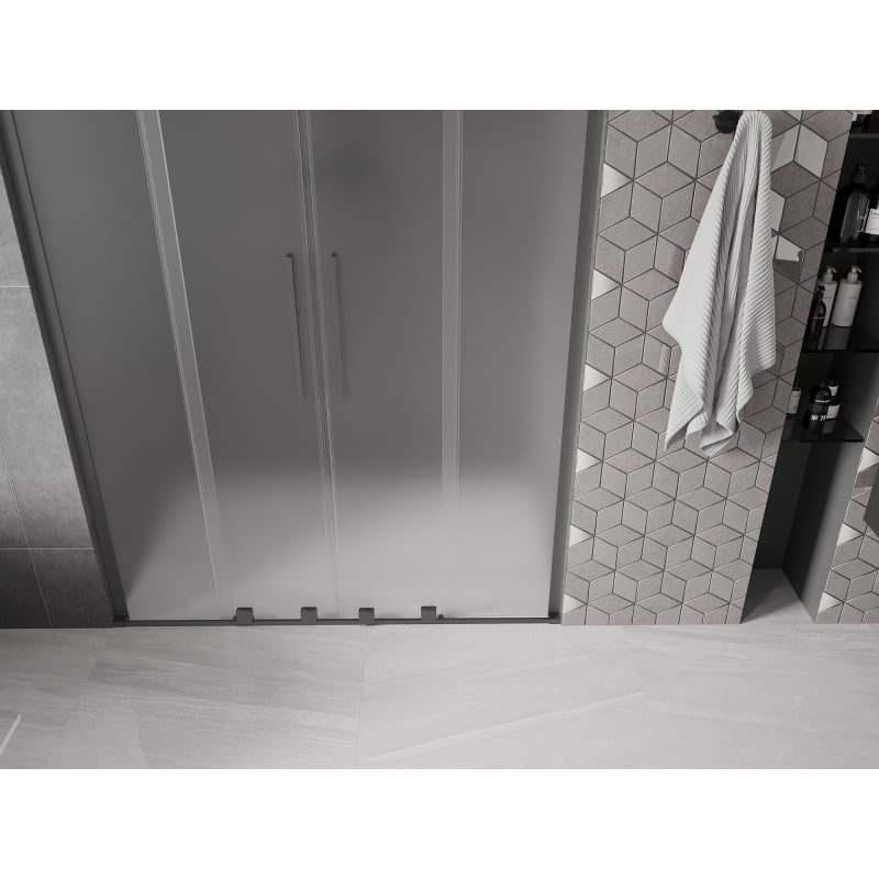Mexen Velar L Duo drzwi prysznicowe rozsuwane 160 cm, szron, gun metal - 871-160-003-32-95