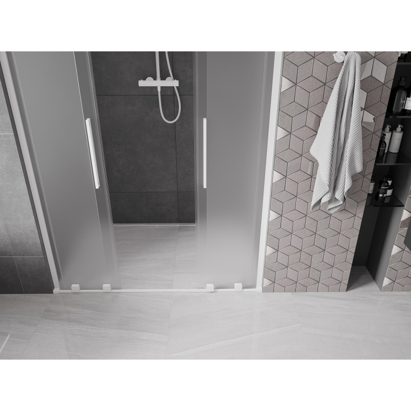 Mexen Velar L Duo drzwi prysznicowe rozsuwane 150 cm, szron, białe - 871-150-003-32-20