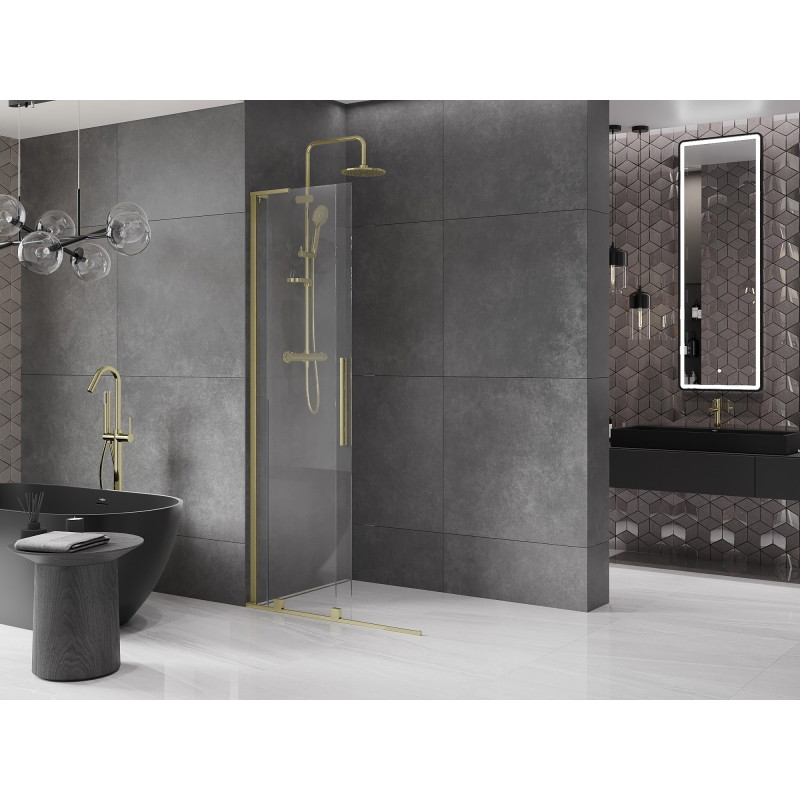 Mexen Velar L ścianka prysznicowa rozsuwana Walk-in 90 x 200 cm, transparent 8 mm, złota szczotkowana - 871-090-003-03-55