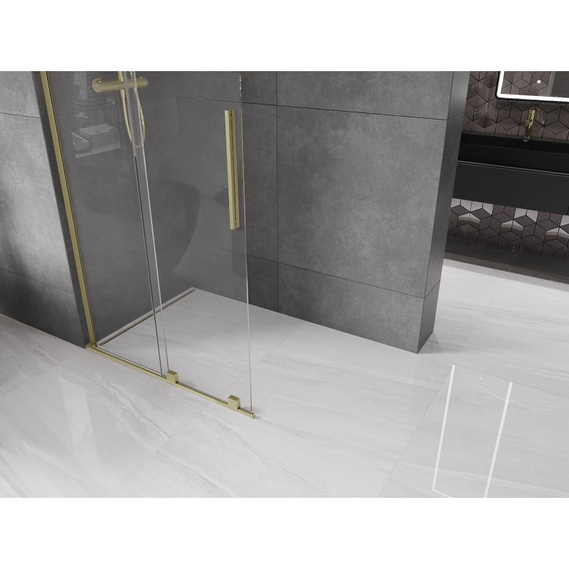 Mexen Velar L ścianka prysznicowa rozsuwana Walk-in 100 x 200 cm, transparent 8 mm, złota szczotkowana - 871-100-003-03-55