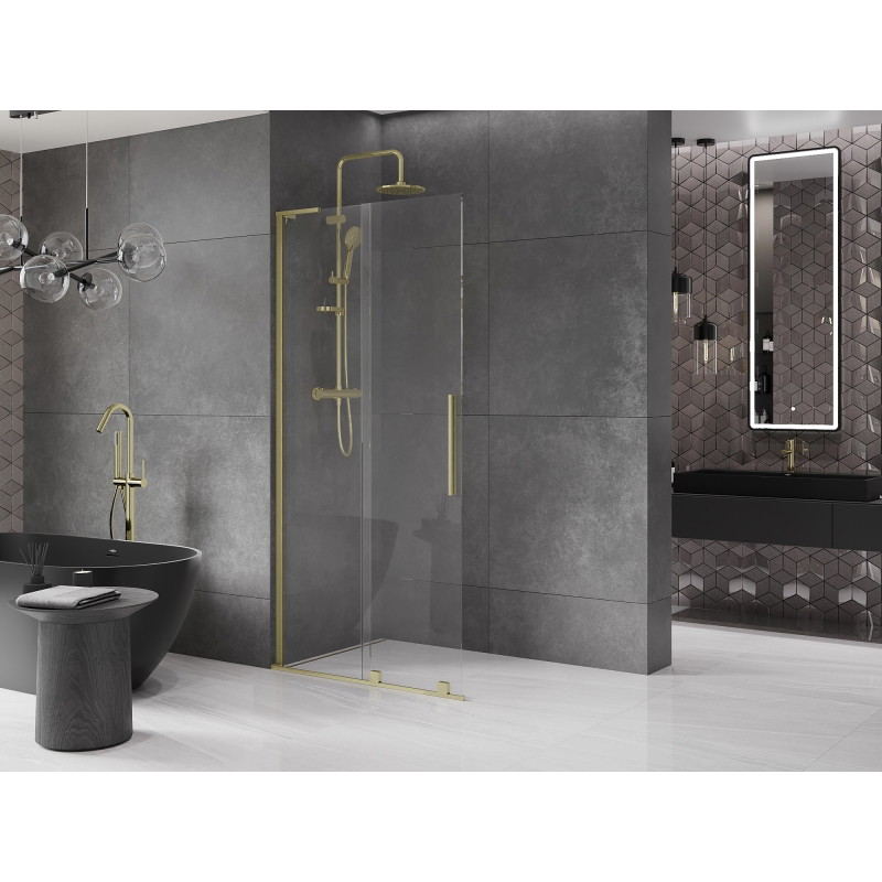 Mexen Velar L ścianka prysznicowa rozsuwana Walk-in 90 x 200 cm, transparent 8 mm, złota szczotkowana - 871-090-003-03-55