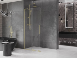 Mexen Velar L ścianka prysznicowa rozsuwana Walk-in 100 x 200 cm, transparent 8 mm, złota szczotkowana - 871-100-003-03-55