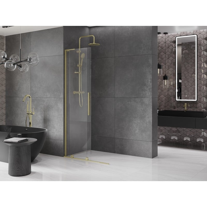 Mexen Velar L ścianka prysznicowa rozsuwana Walk-in 100 x 200 cm, transparent 8 mm, złota szczotkowana - 871-100-003-03-55