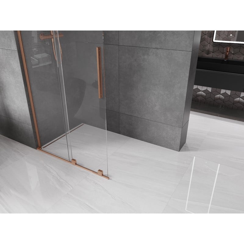Mexen Velar L ścianka prysznicowa rozsuwana Walk-in 110 x 200 cm, transparent 8 mm, miedź szczotkowana - 871-110-003-03-65