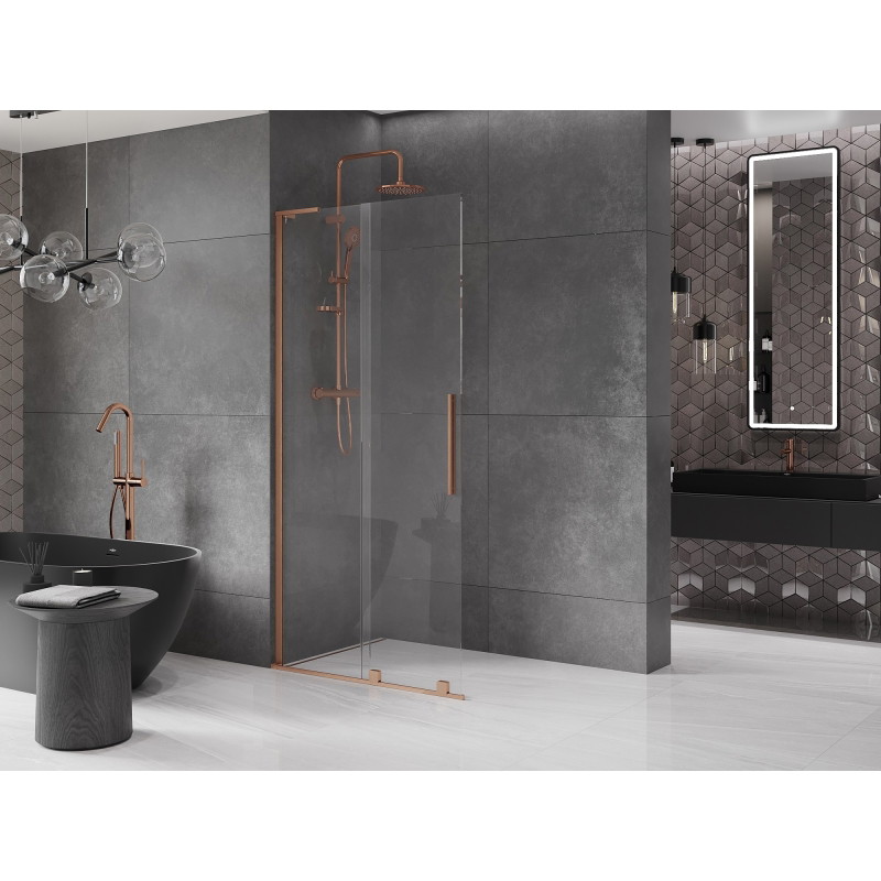 Mexen Velar L ścianka prysznicowa rozsuwana Walk-in 100 x 200 cm, transparent 8 mm, miedź szczotkowana - 871-100-003-03-65