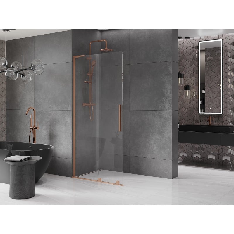 Mexen Velar L ścianka prysznicowa rozsuwana Walk-in 110 x 200 cm, transparent 8 mm, miedź szczotkowana - 871-110-003-03-65