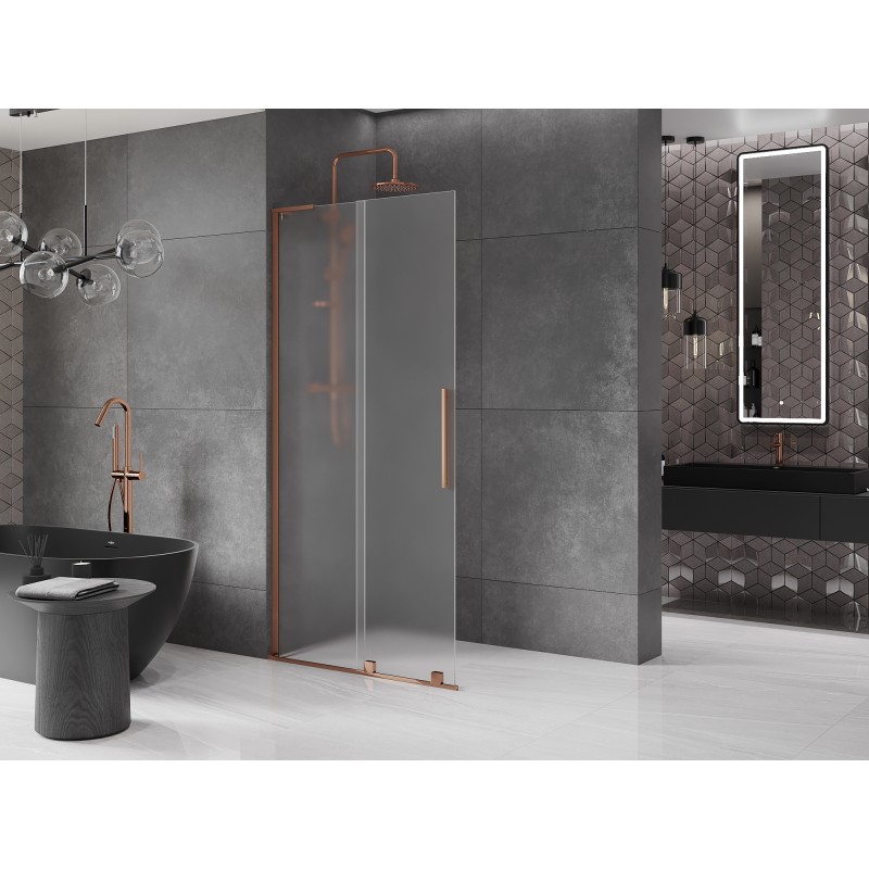 Mexen Velar L ścianka prysznicowa rozsuwana Walk-in 110 x 200 cm, szron 8 mm, różowe złoto - 871-110-003-33-60