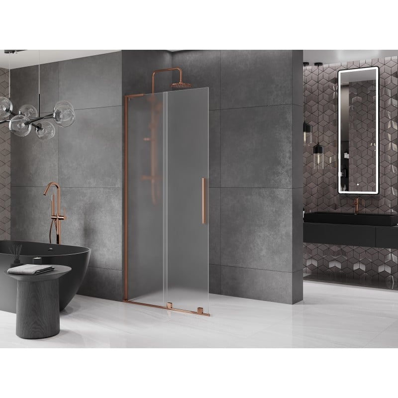 Mexen Velar L ścianka prysznicowa rozsuwana Walk-in 90 x 200 cm, szron 8 mm, różowe złoto - 871-090-003-33-60