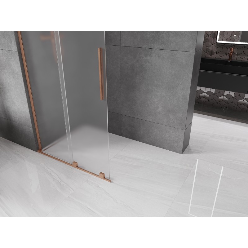 Mexen Velar L ścianka prysznicowa rozsuwana Walk-in 100 x 200 cm, szron 8 mm, miedź szczotkowana - 871-100-003-33-65