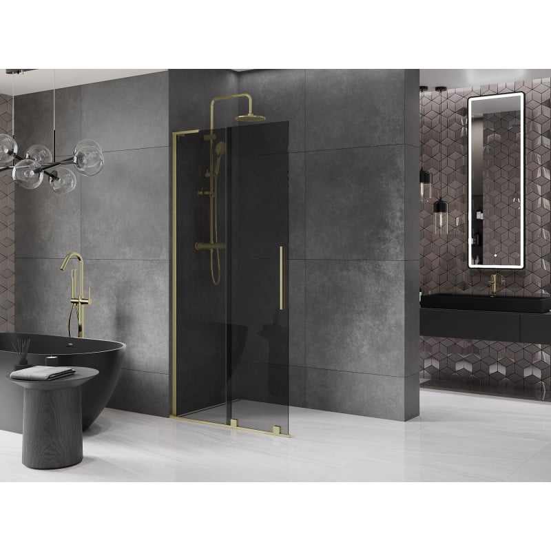 Mexen Velar L ścianka prysznicowa rozsuwana Walk-in 120 x 200 cm, grafit 8 mm, złota szczotkowana - 871-120-003-43-55