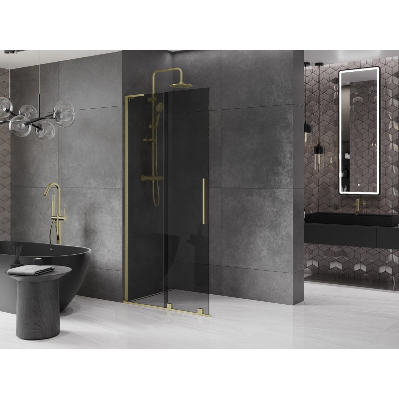 Mexen Velar L ścianka prysznicowa rozsuwana Walk-in 90 x 200 cm, grafit 8 mm, złota szczotkowana - 871-090-003-43-55