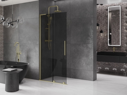 Mexen Velar L ścianka prysznicowa rozsuwana Walk-in 110 x 200 cm, grafit 8 mm, złota szczotkowana - 871-110-003-43-55