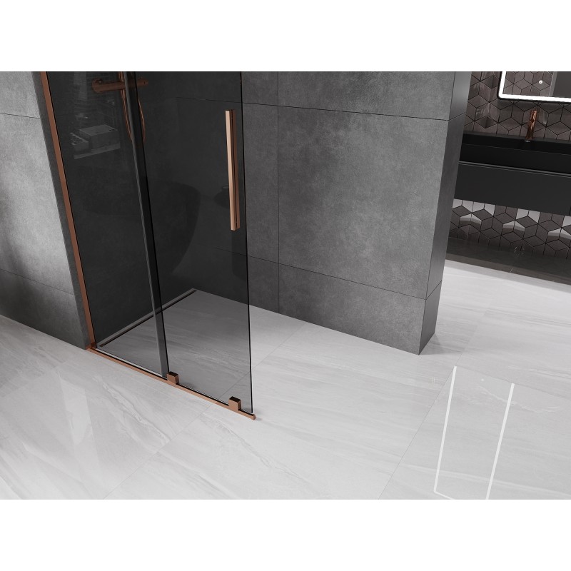 Mexen Velar L ścianka prysznicowa rozsuwana Walk-in 90 x 200 cm, grafit 8 mm, różowe złoto - 871-090-003-43-60