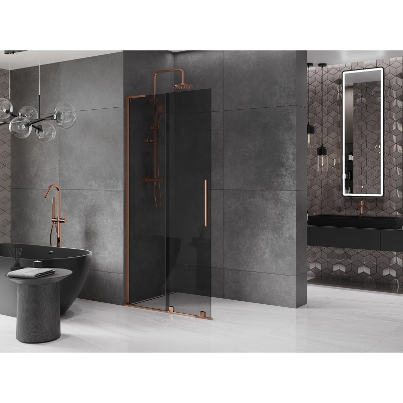 Mexen Velar L ścianka prysznicowa rozsuwana Walk-in 90 x 200 cm, grafit 8 mm, różowe złoto - 871-090-003-43-60