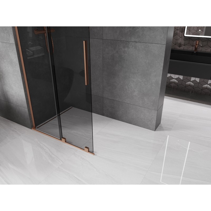 Mexen Velar L ścianka prysznicowa rozsuwana Walk-in 90 x 200 cm, grafit 8 mm, miedź szczotkowana - 871-090-003-43-65
