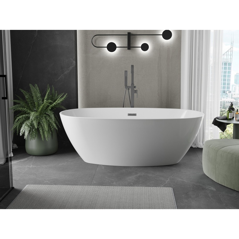 Mexen Eris wanna wolnostojąca 180 x 95 cm, biała, przelew gun metal - 53441809500-95
