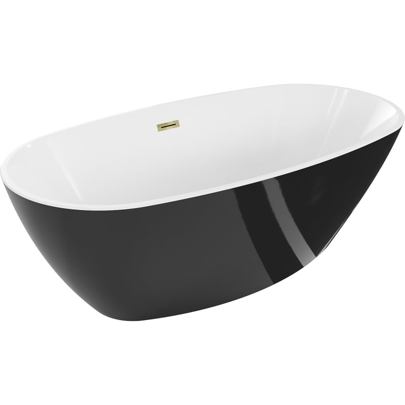 Mexen Eris wanna wolnostojąca 180 x 95 cm, biała/czarna, przelew złoty - 53441809575-50