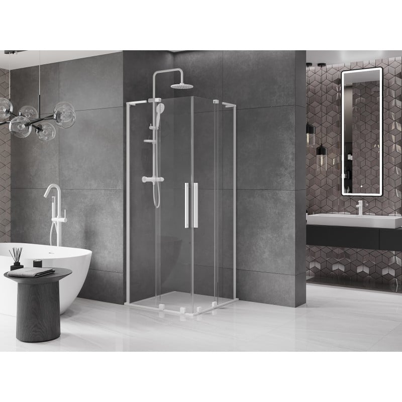 Mexen Velar L Duo kabina prysznicowa rozsuwana 100 x 100 cm, transparent, biała - 871-100-100-02-03-20